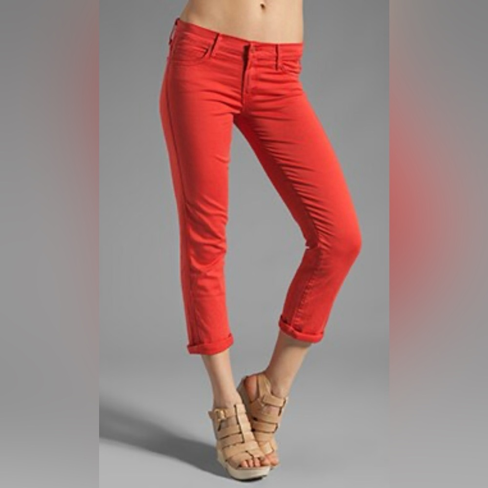 MOTHER The Rascal Cuff Premium Stretch Denim Jeans in Rambutan Red Size 26